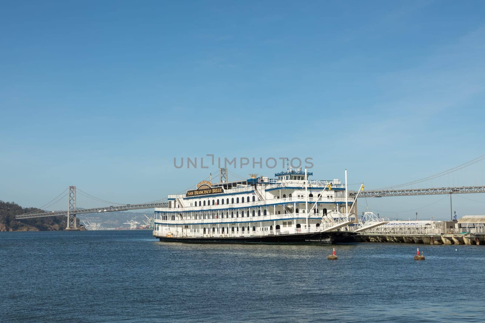 San Francisco, USA -May 20, 2022:  San Francisco Belle cruise ship. View from the pier.