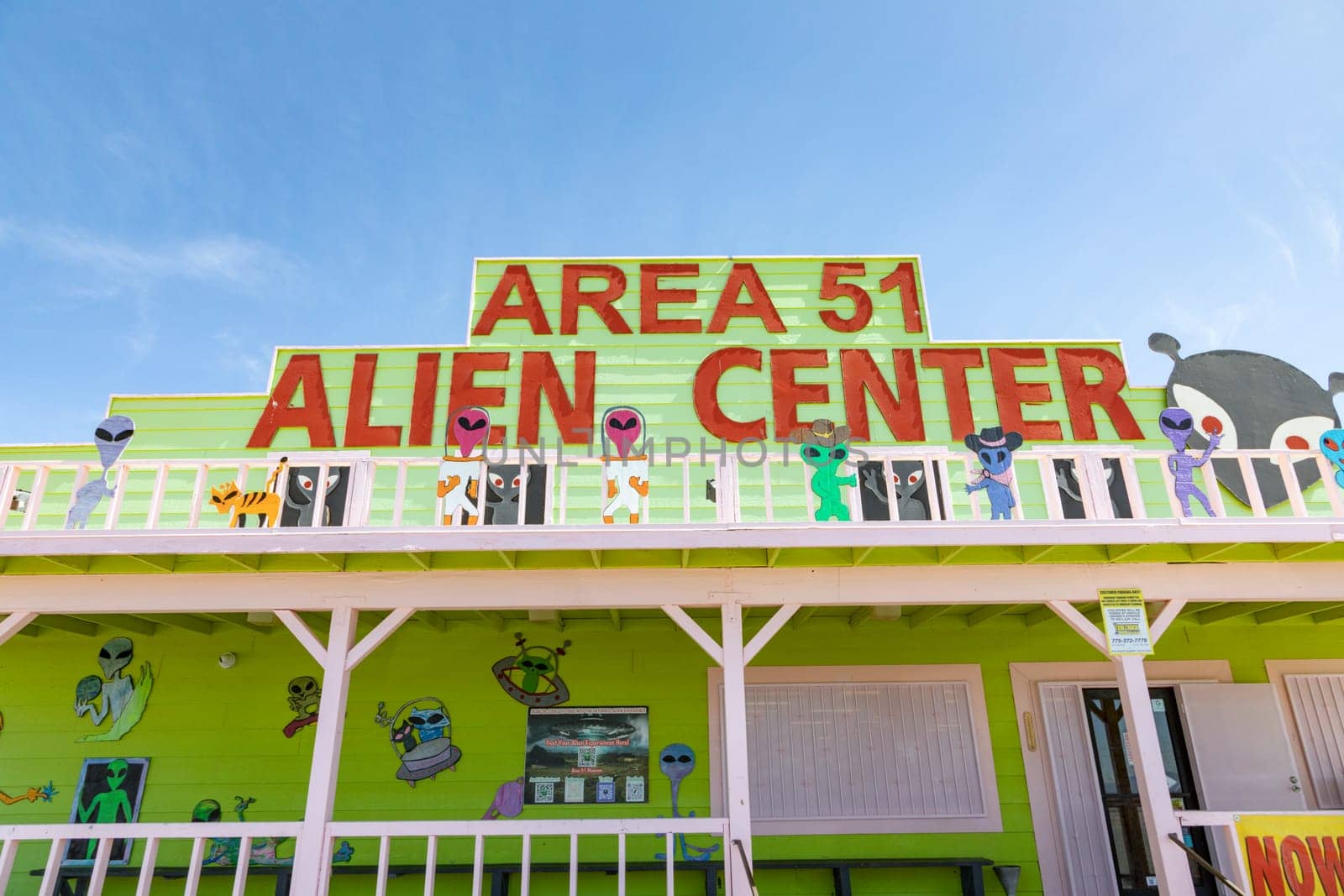 Pahrump, USA - May 23, 2022: Area 51 Alien Center convience store and gas station on highway from Vegas to Death Valley with alien decor.
