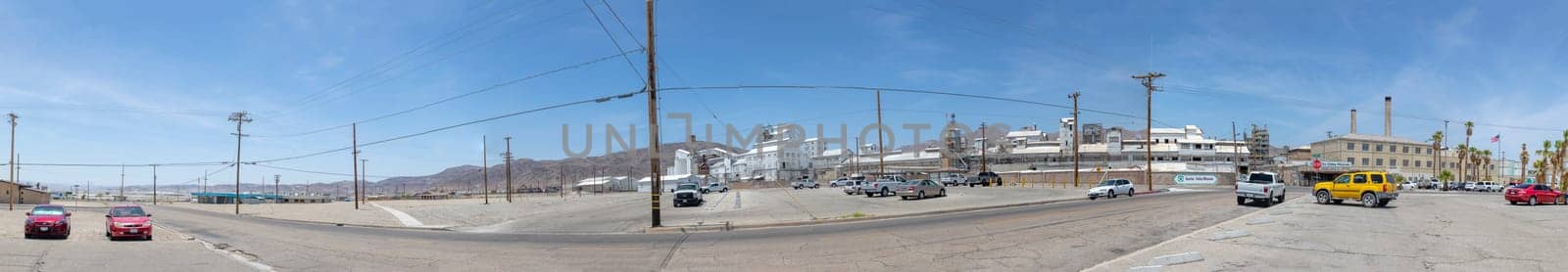 Trona, USA - May 22, 2022: view to village of Trona in the Mojave desert. In former times a lot of mining people worked in Trona, nowadays the population is below 2000.
