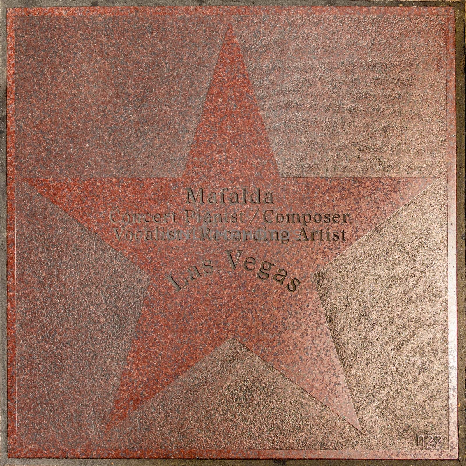 Las Vegas, USA - May 23, 2022: Mafalda is honored with a name tile at walk of fame in Las Vegas at the strip.