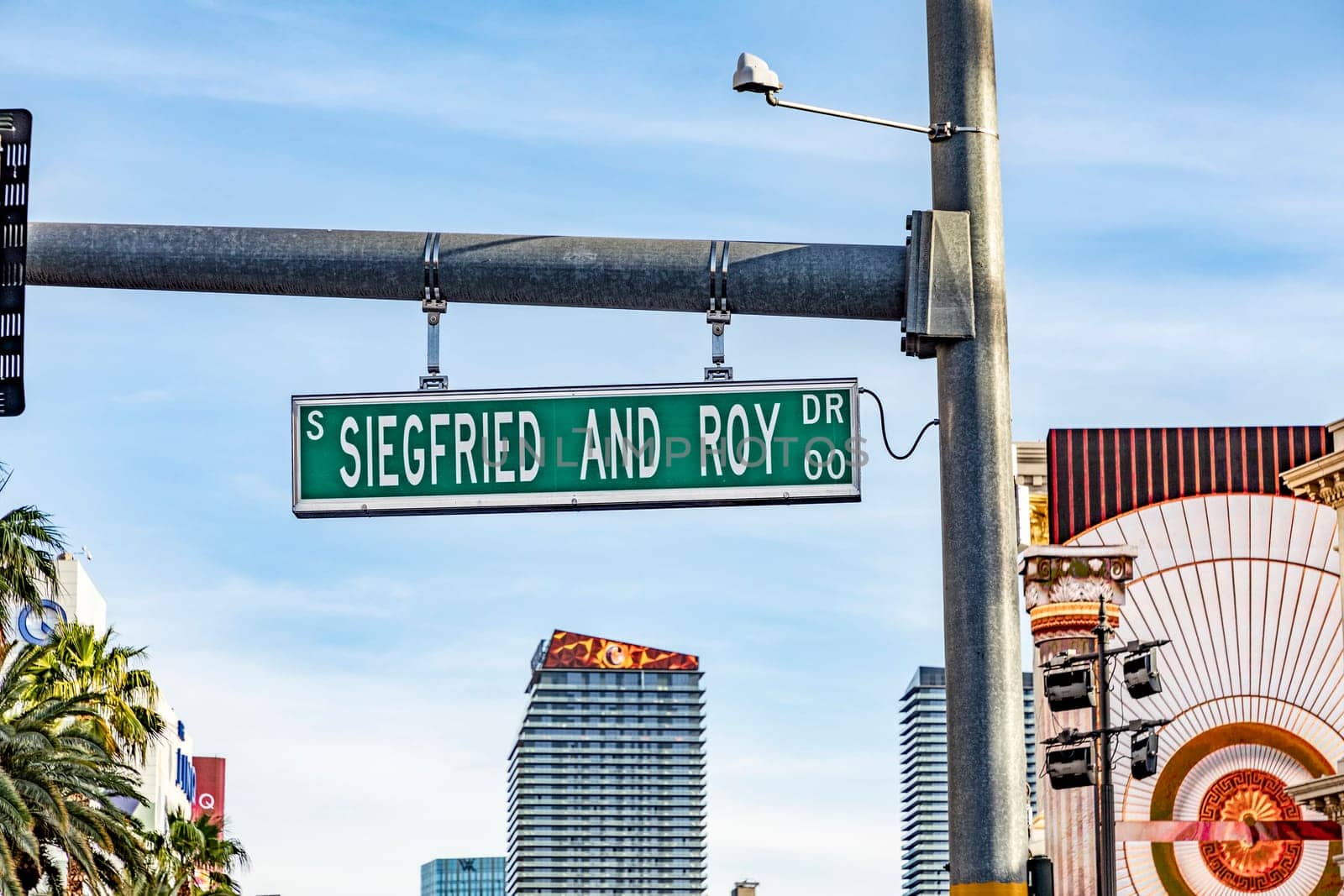 Las Vegas, USA - May 23, 2022: street name Siegfried and Roy in Las Vegas, USA.
