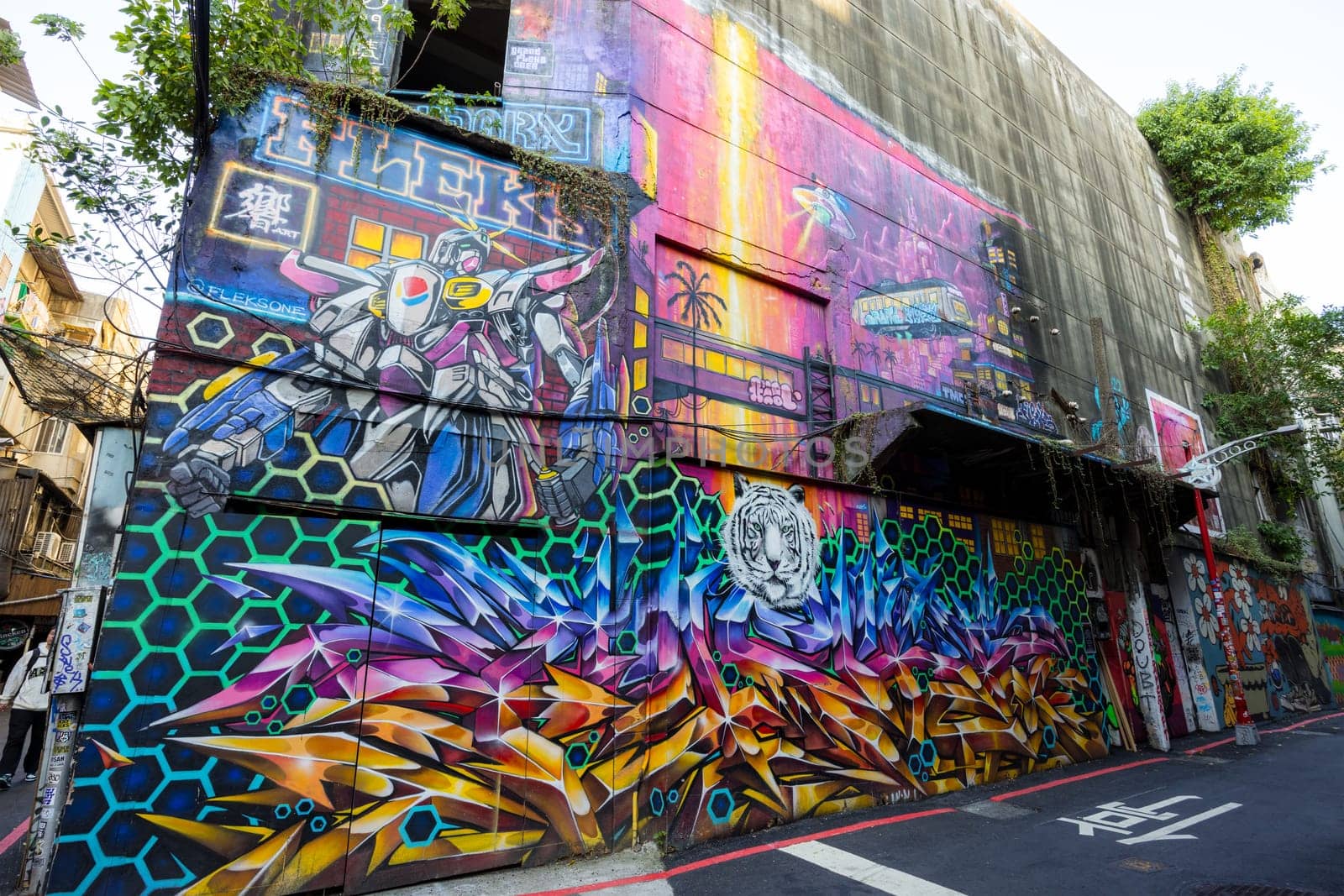 Taipei, Taiwan 02 January 2023: Street art Graffiti in Taipei city at Ximen district