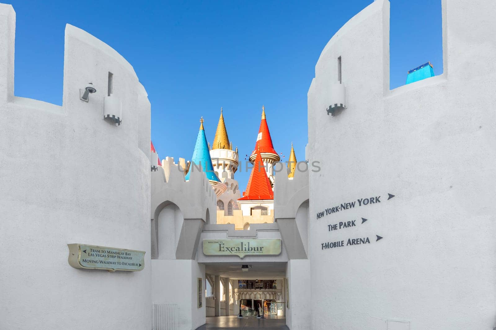 Las Vegas, USA - May 25, 2022: entrance of Excalibur Hotel and Casino in Las Vegas, Nevada. Its owner - MGM Resorts reported strong net revenue gain of 43 percent to  USD 2.23 billion in third quarter 2011.