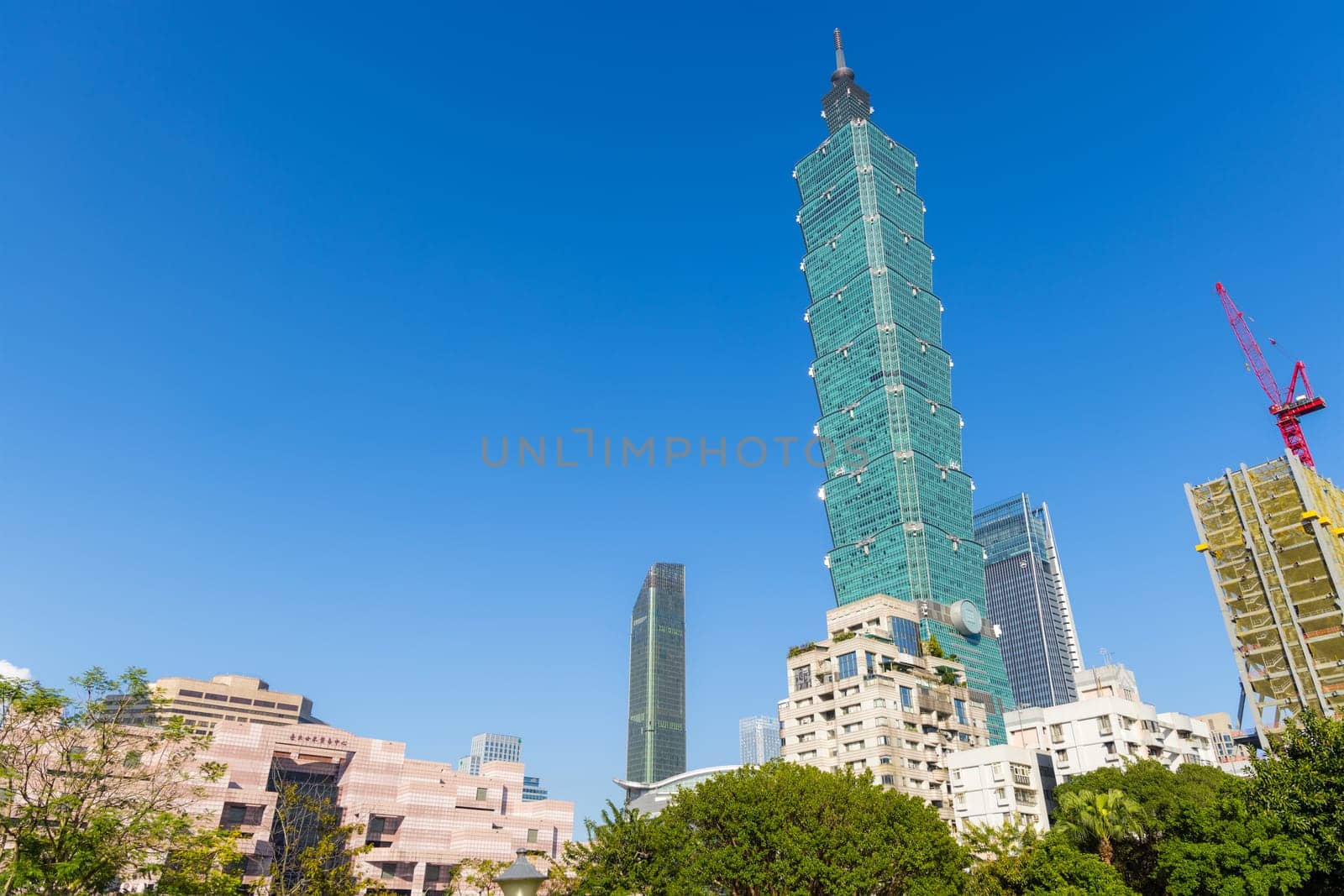 Taipei, Taiwan 18 January 2024: Taipei city skyline in Xinyi district