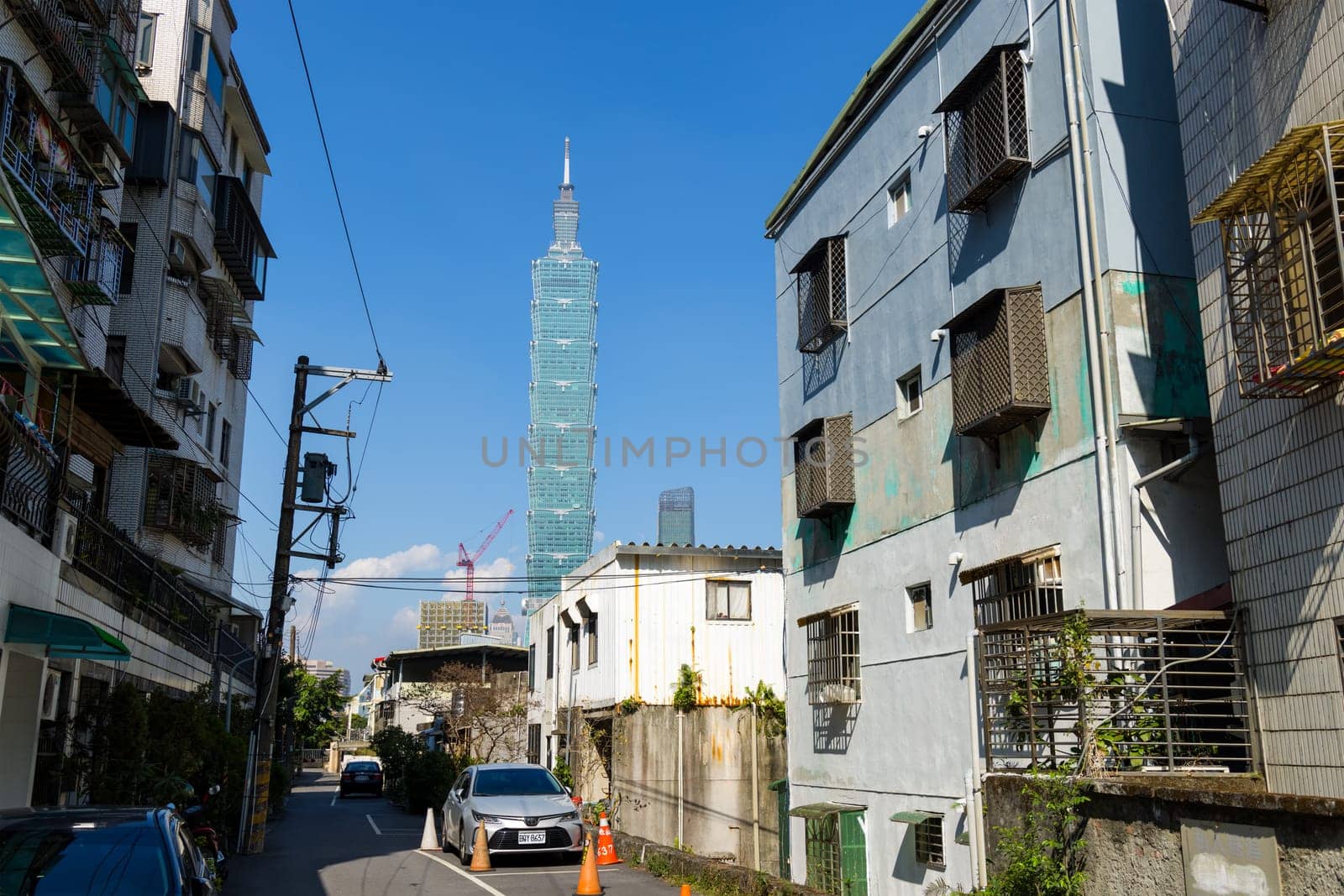 Taipei, Taiwan 18 January 2024: Taipei city street with Taipei 101