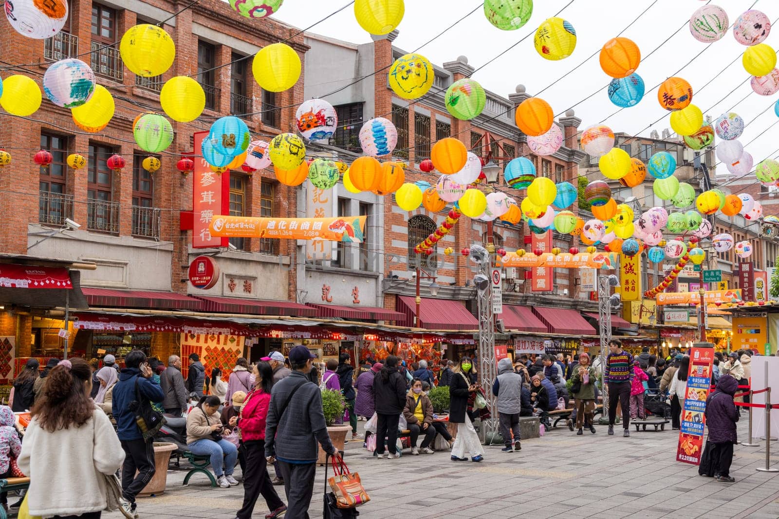 Taipei, Taiwan 26 January 2024: Dihua street in Taipei city in Chinese new year period