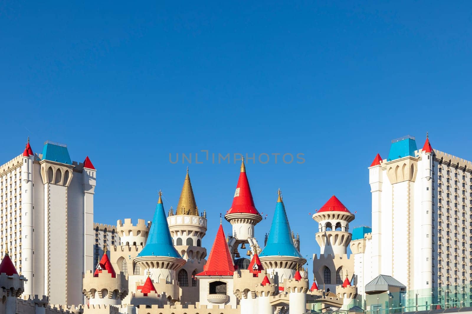 Las Vegas, USA - May 25, 2022: Excalibur Hotel and Casino in Las Vegas, Nevada. Its owner - MGM Resorts reported strong net revenue gain of 43 percent to  USD 2.23 billion in third quarter 2011.