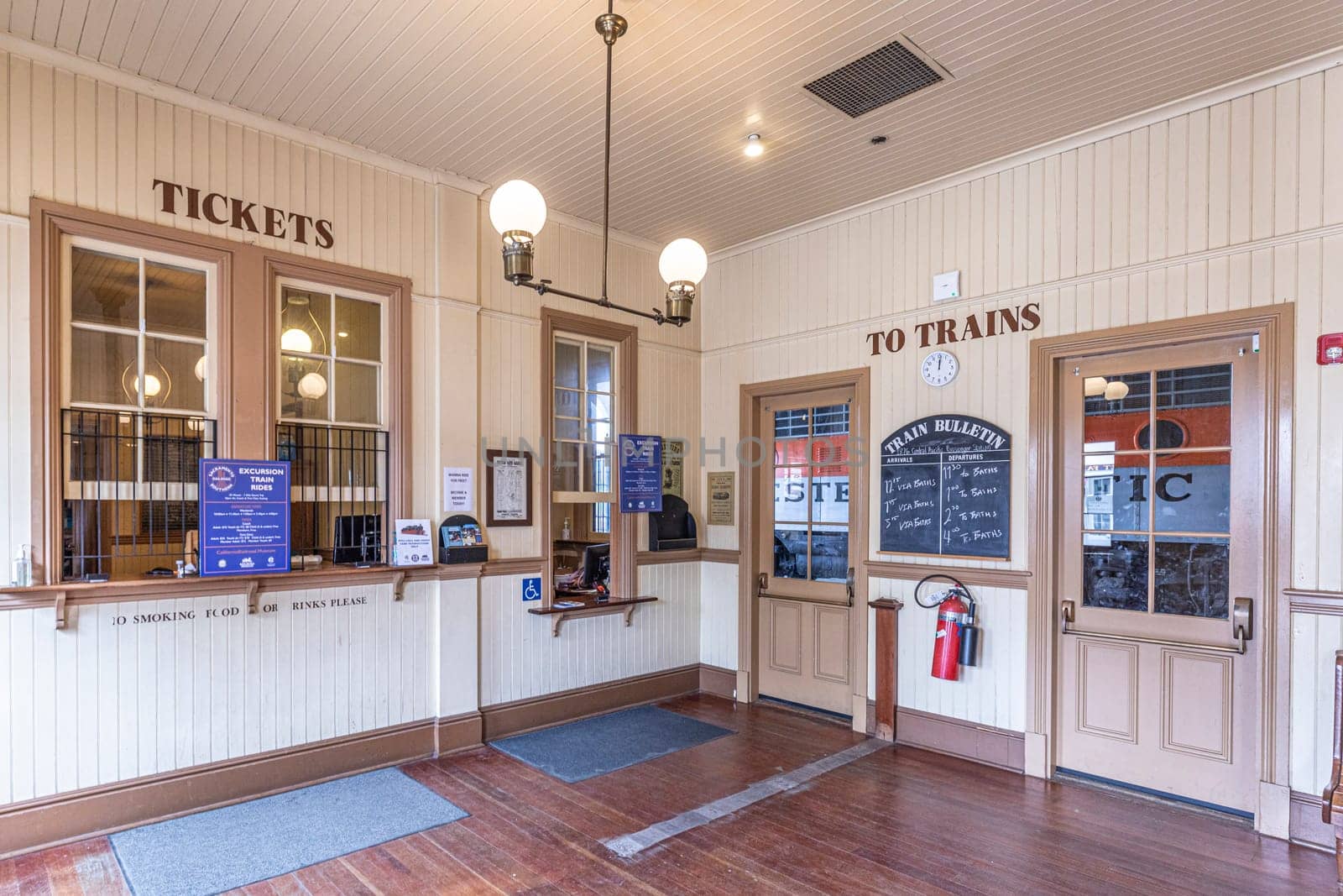 Sacramento, USA - June 4, 2022: Historic train station at the California State Railroad Museum.
