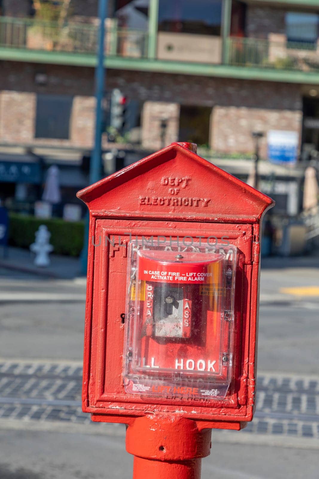 San Francisco, USA - June 6, 2022:  fire alarm reporting phone in case of emergency.