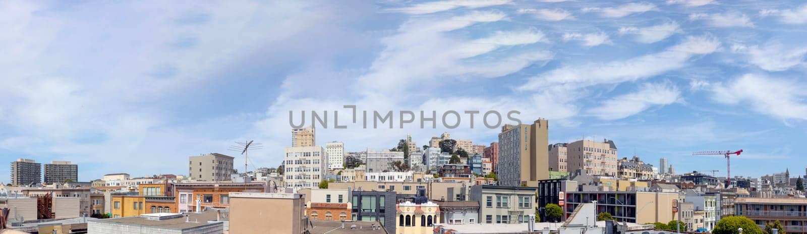 San Francisco, USA - June 7, 2022: panoramic view to skyline of San Francisco, downtown area.