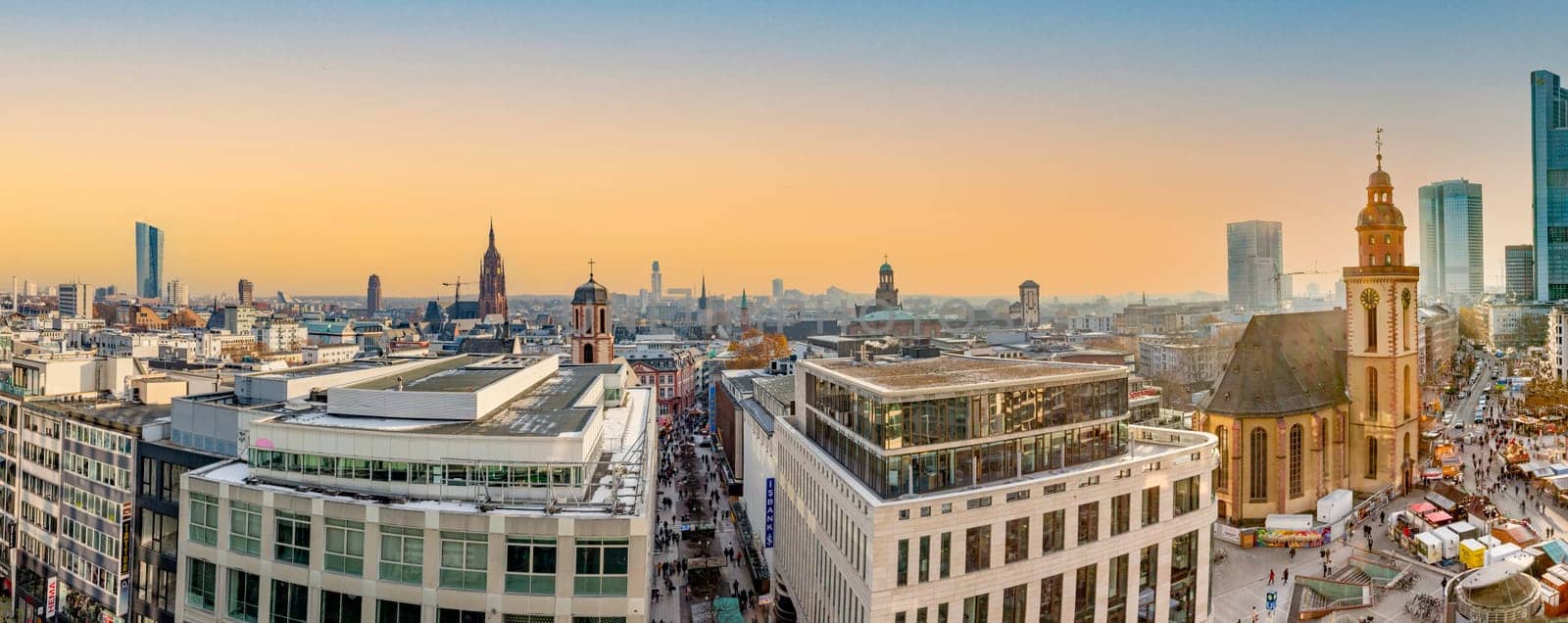 Frankfurt, Germany - December 13, 2022: scenic view to the city of Frankfurt with its skyscraper. Frankfurt is the financial center in Germany.