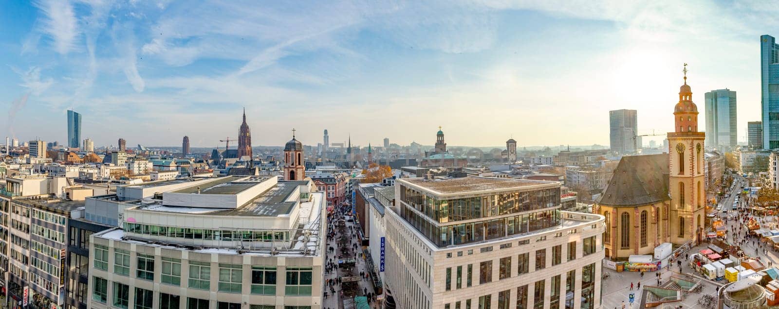 Frankfurt, Germany - December 13, 2022: scenic view to the city of Frankfurt with its skyscraper. Frankfurt is the financial center in Germany.