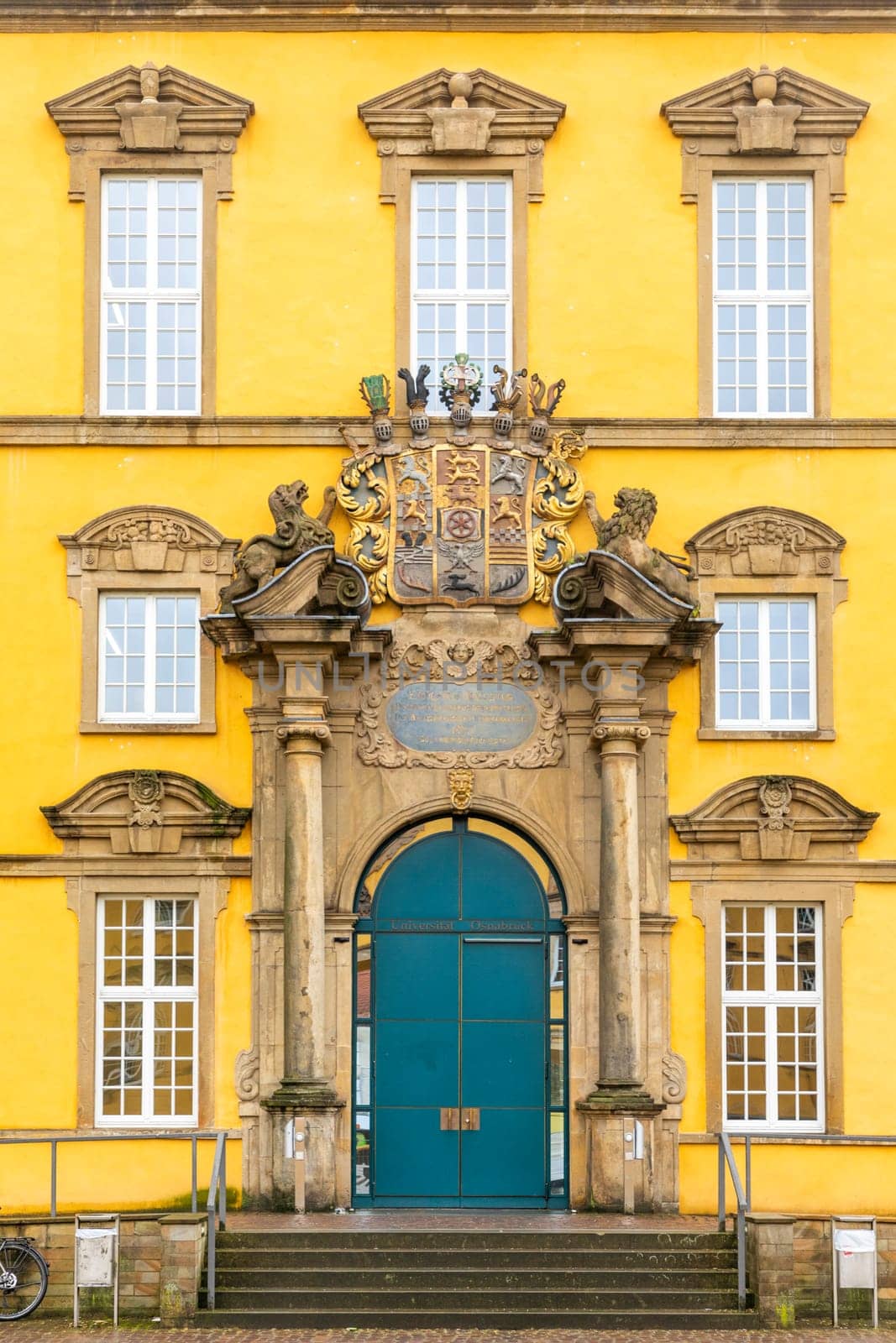 Osnabrueck, Germany - February 18, 2023: view to scenic castle in Osnabrueck, Germany under blue sky.