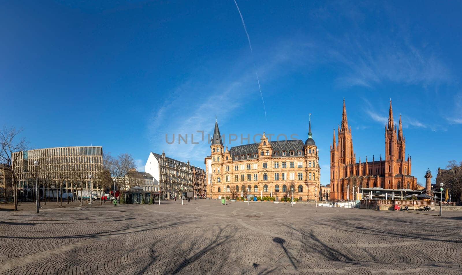 Wiesbaden, Germany - February 21, 2023:Marktkirche - market church and old town hall at Dernsches square in Wiesbaden.