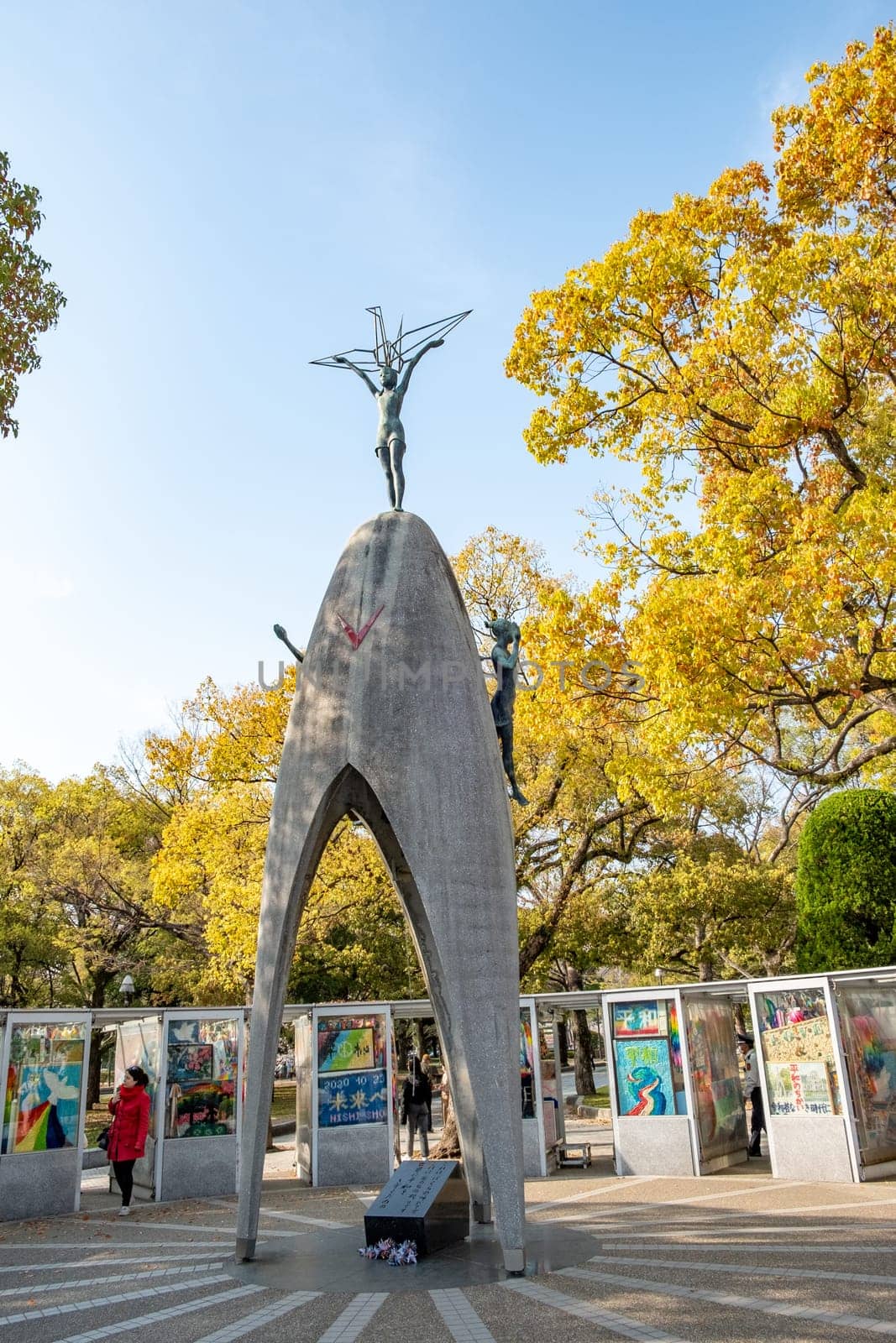 Hiroshima, Japan - March 29, 2023:  Children's Peace Monument is an attraction point for tourists in Japan and Japanese people in the atom bomb memorial park.Asia