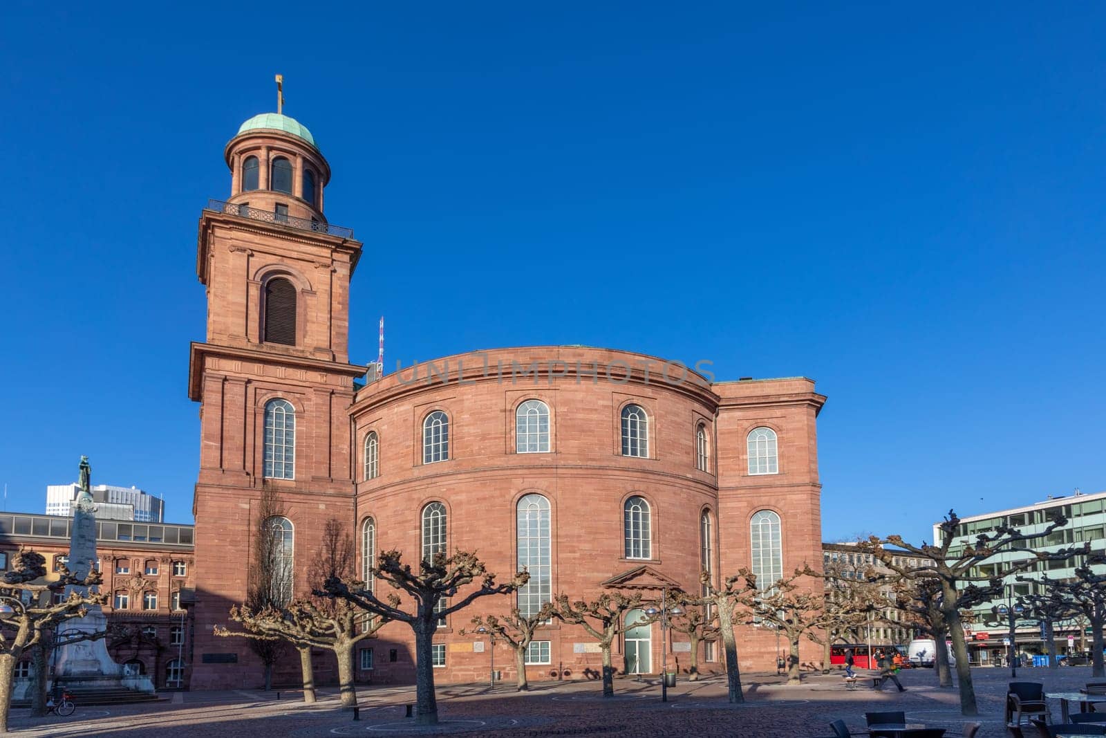Frankfurt, Germany - February 28, 2023: scenic morning view to church of St. Paul - german: Paulskirche - in Frankfurt, Germany.