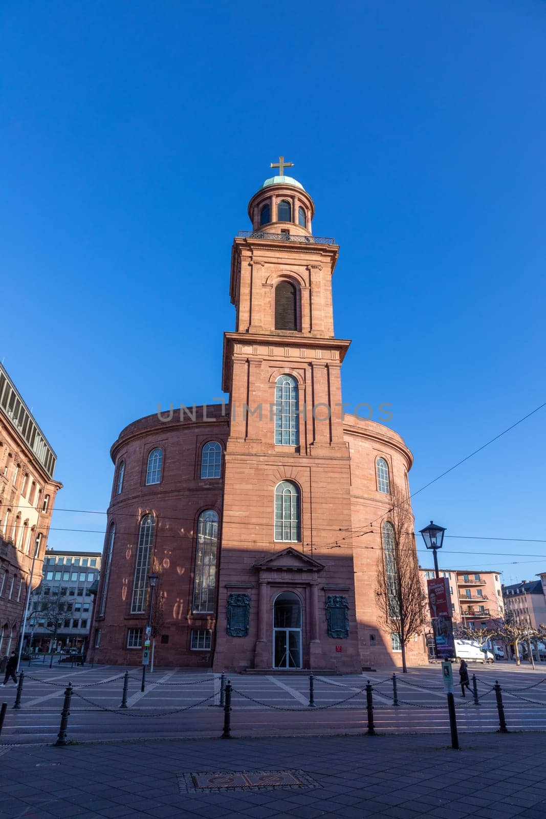Frankfurt, Germany - February 28, 2023: scenic morning view to church of St. Paul - german: Paulskirche - in Frankfurt, Germany.