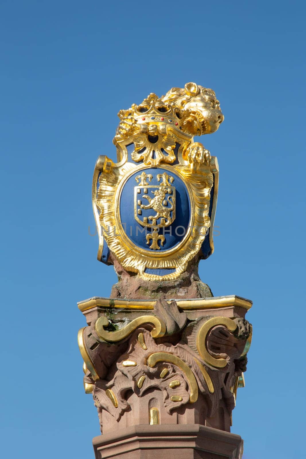 Wiesbaden, Germany - March 2, 2023: parliament of Hesse in Wiesbaden. Germany with golden lion as symbol for Hesse.