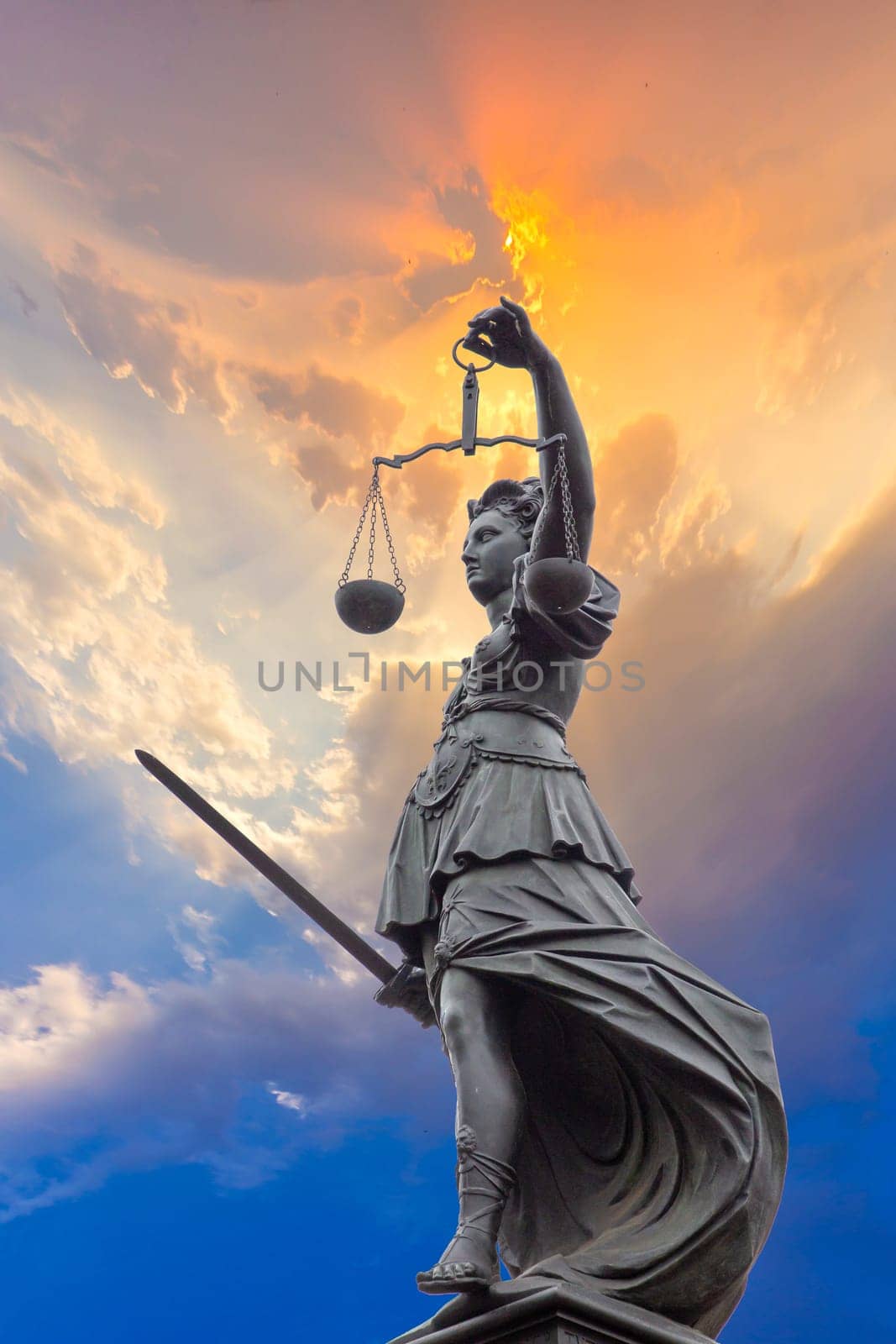 Frankfurt, Germany - March 21, 2023: lady justice as symbol of equal right at the roemer in Frankfurt, Germany
