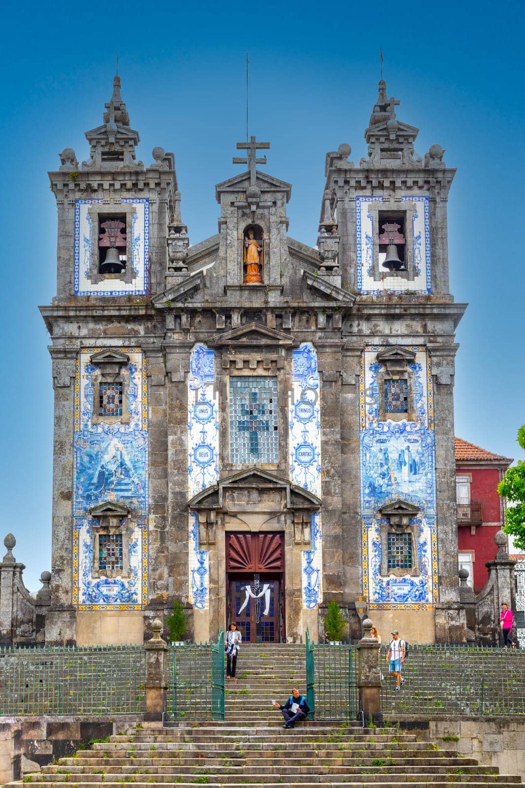 Porto, Portugal - May 4, 2017: famous blue tiled church of sain ildefonso at porto, portugal.