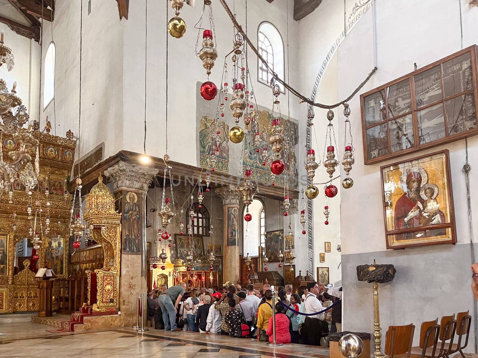 Bethlehem, Israel - May 19, 2023: people visit the church of Nativity in Jerusalem.