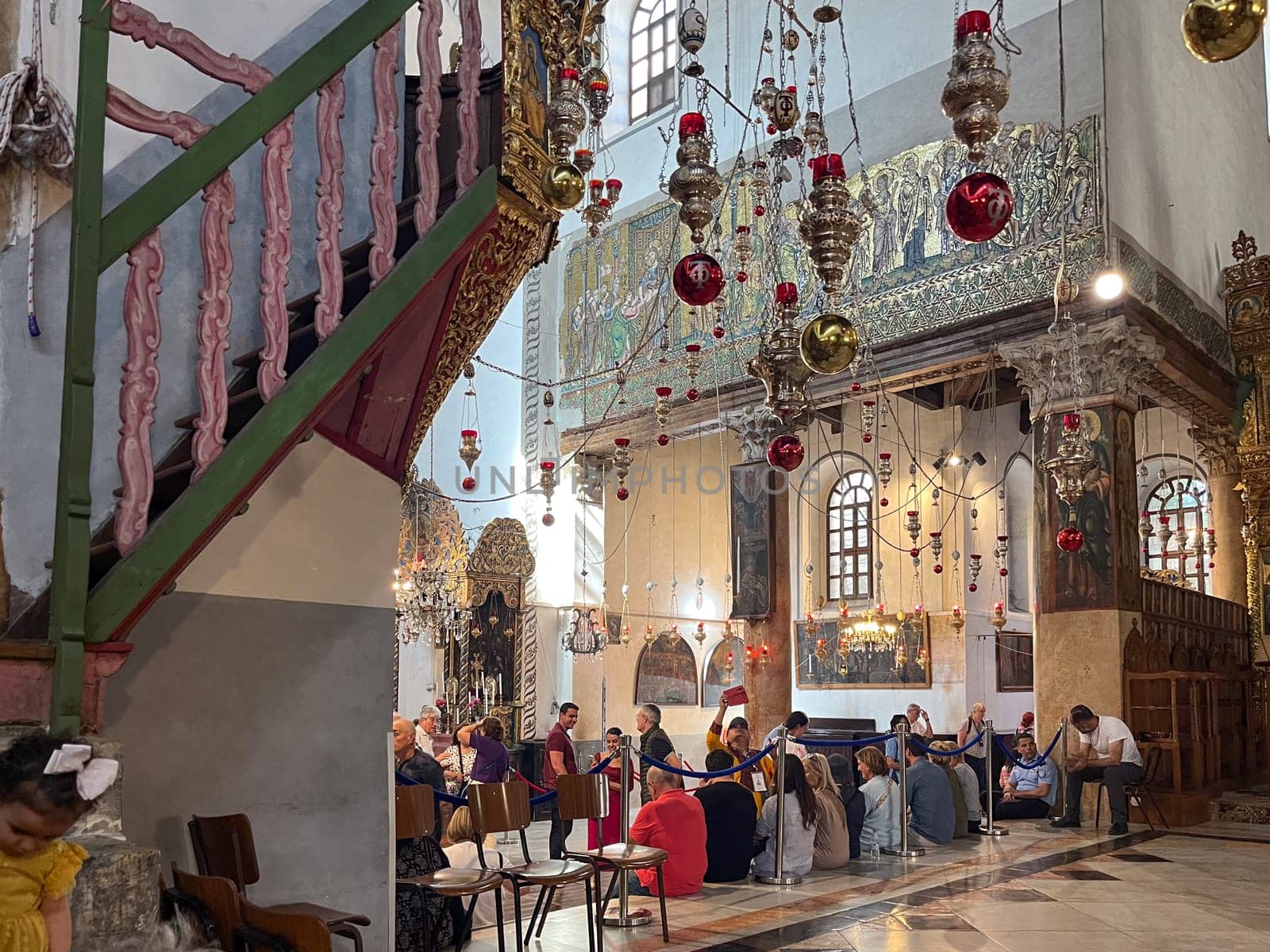 Bethlehem, Israel - May 19, 2023: people visit the church of Nativity in Jerusalem.