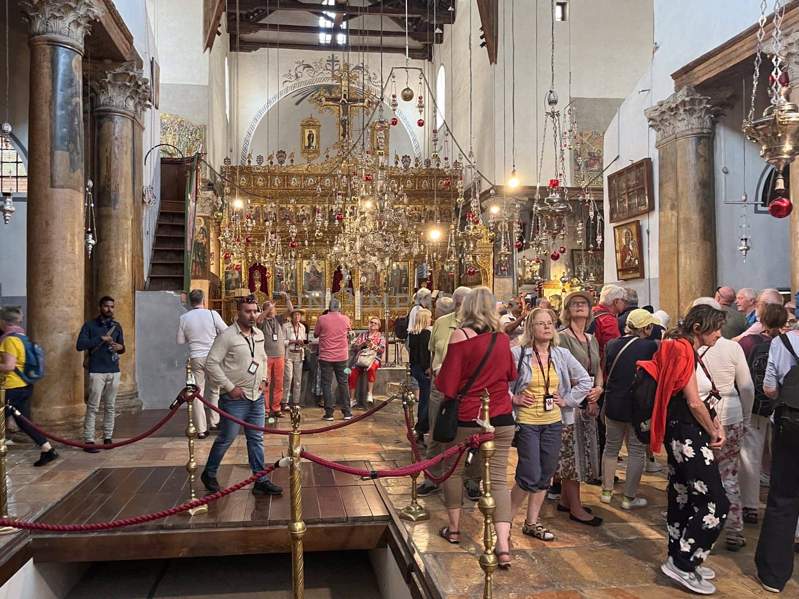 Bethlehem, Israel - May 19, 2023: people visit the church of Nativity in Jerusalem.