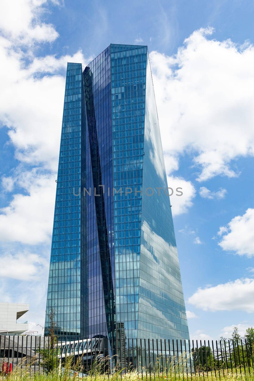 Frankfurt, Germany - May 24, 2023: scenic EcB building, european central bank, at the east harbor area in Frankfurt, Germany.