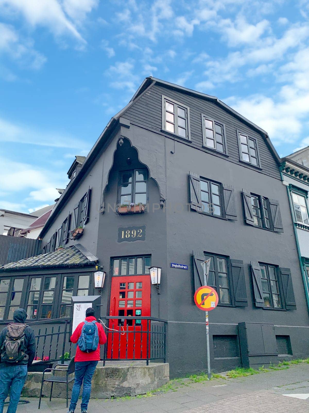 Reykjavik, Iceland - July 13, 2023: historic house from 1892 in the Dingholtsstraeti houses an italian restaurant nowadays.