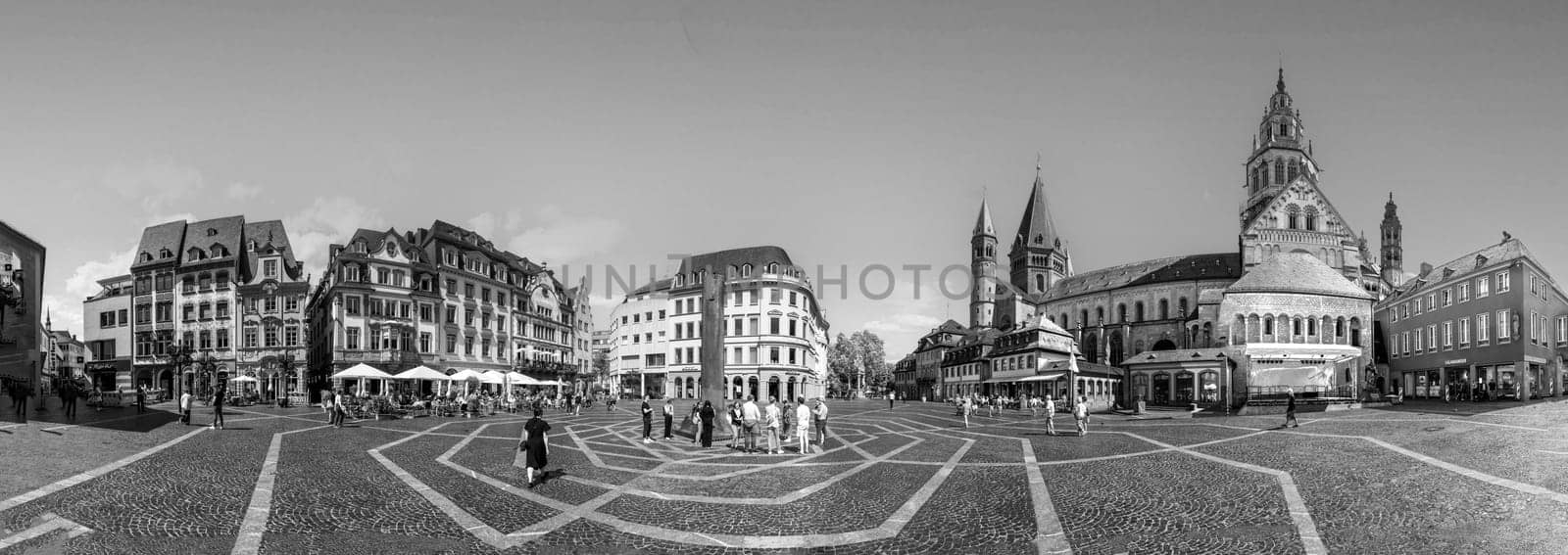 Mainz, Germany - July 5, 2023: The market square in the old town of Mainz, Germany with cathedral.