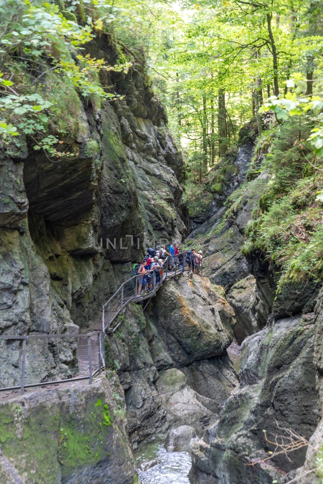 Sonthofen, Germany - September 17, 2023: The Starzlachklamm, a beautiful gorge at the foot of the Grunten near Sonfhofen, Immenstadt im Allgau