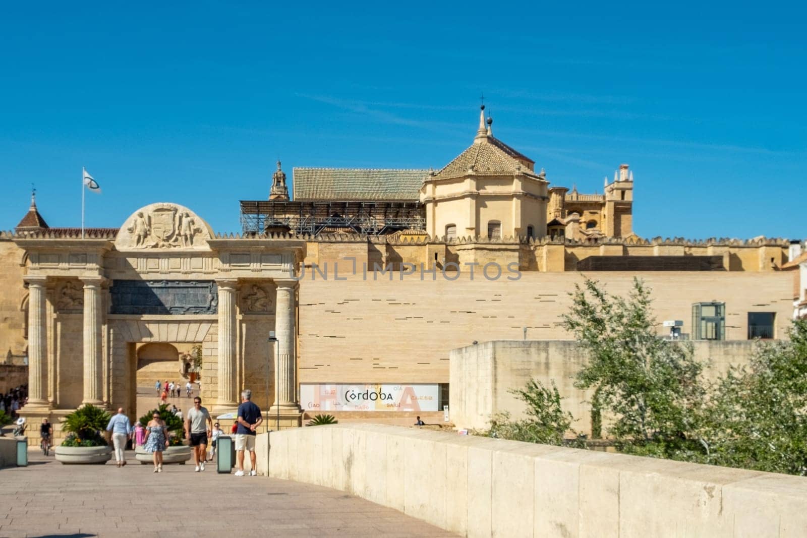 Cordoba, Spain - September 30, 2023: entering the old roman city of Cordoba at the old historic city gate.