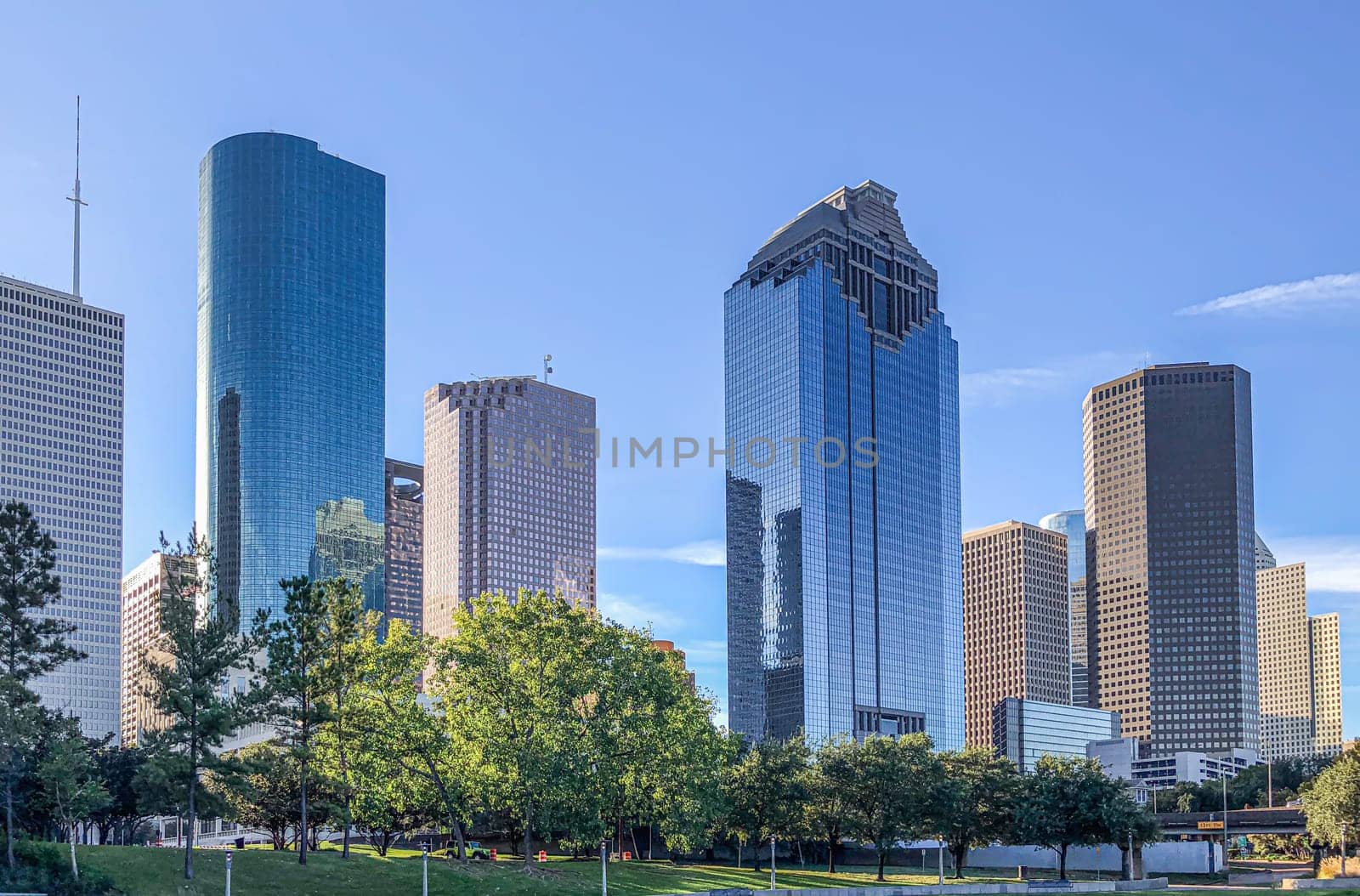 Houston, USA - November 1, 2023: skyline of Housdon under blue sky.