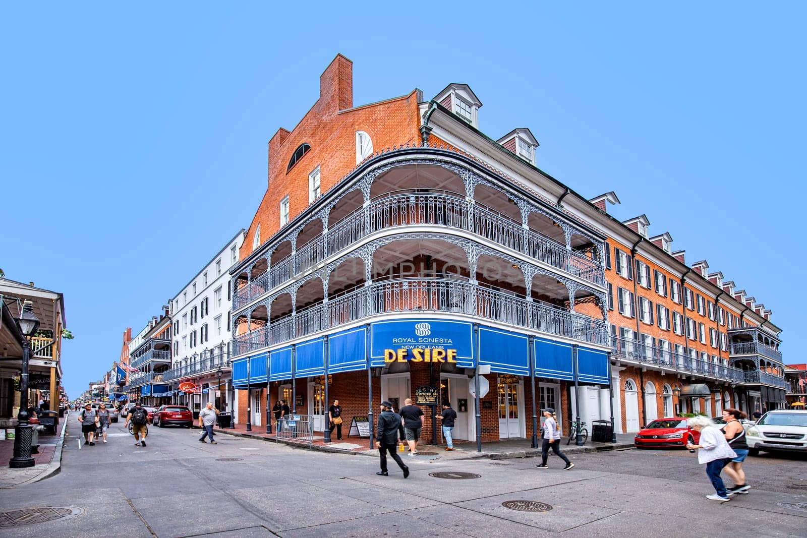New Orleans, USA - October 24, 2023: Pubs and bars with neon lights in the French Quarter, downtown New Orleans.