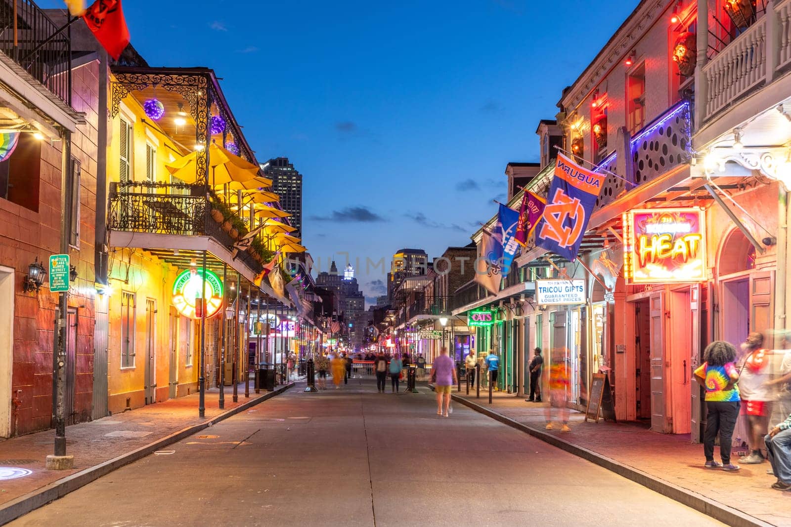 New Orleans  USA - October 24, 2023: Pubs and bars with neon lights in the French Quarter, downtown New Orleansc.