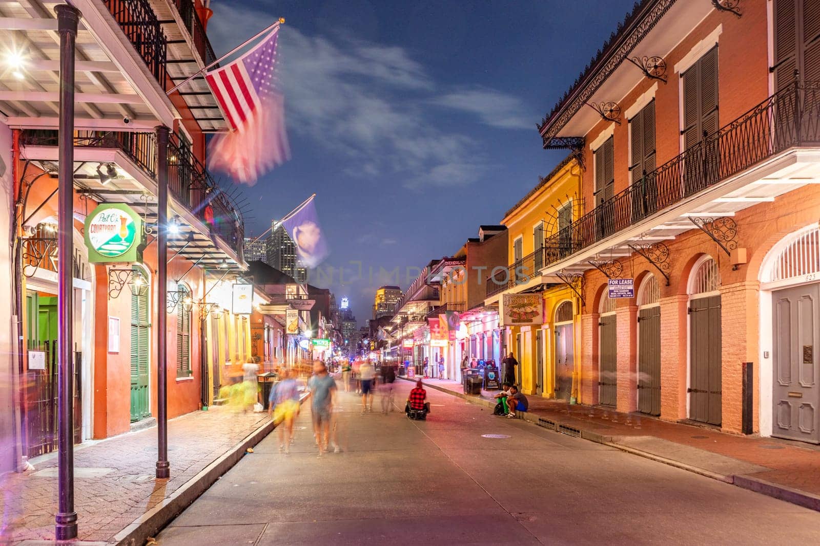 New Orleans  USA - October 24, 2023: Pubs and bars with neon lights in the French Quarter, downtown New Orleansc.