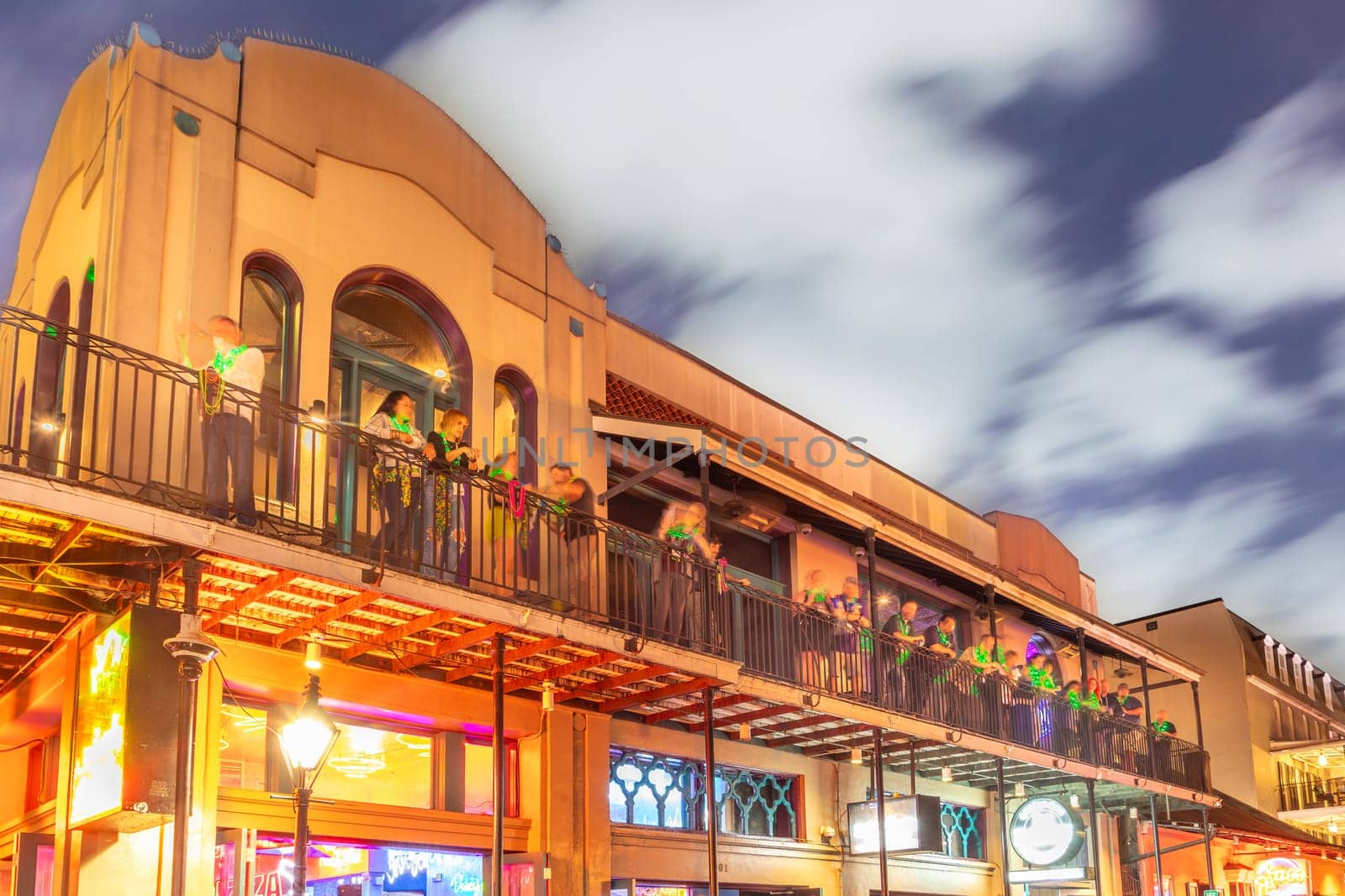 New Orleans, USA - October 24, 2023: Pubs and bars with neon lights in the French Quarter, downtown New Orleans.