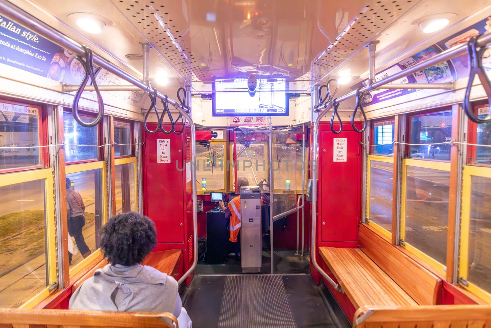 New Orleans  USA - October 25, 2023: people in New Orleans use the street car in early morning to go to town and work.