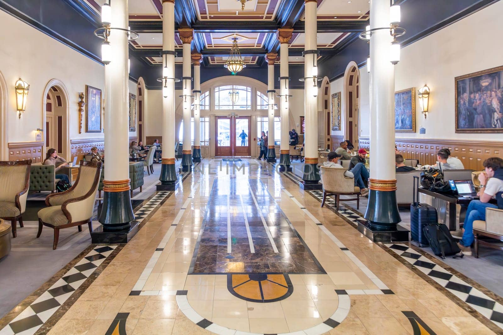 Austin, Texas - November 3, 2023: inside of historic hotel the Driskill in the old town  in Austin, USA.