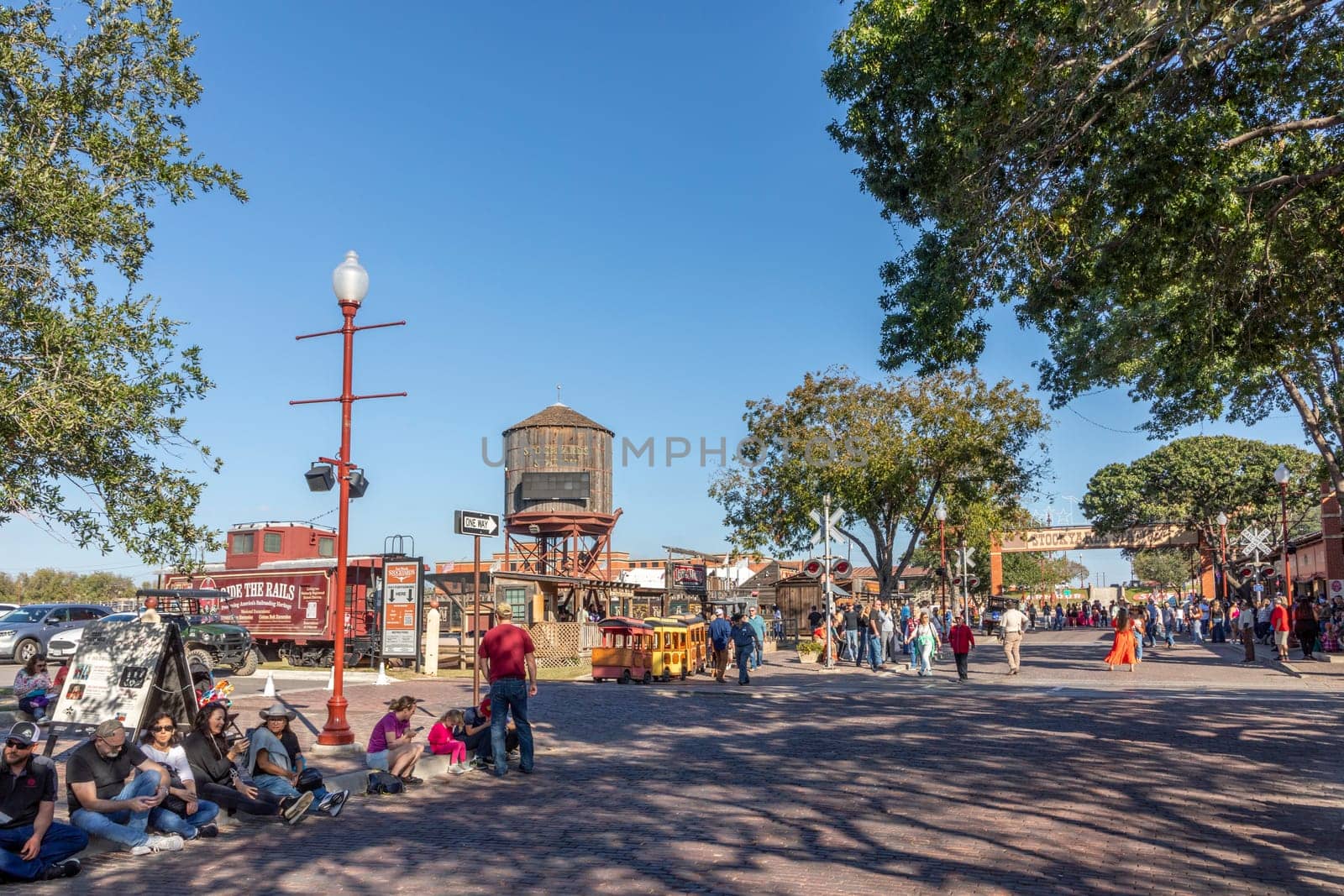 Fort Worth, Texas - November 4, 2023: people visit the stockyards train station located in the famous Stockyards is now home to the North Fort Worth Historical Society Museum, Ft Worth, Texas, USA.