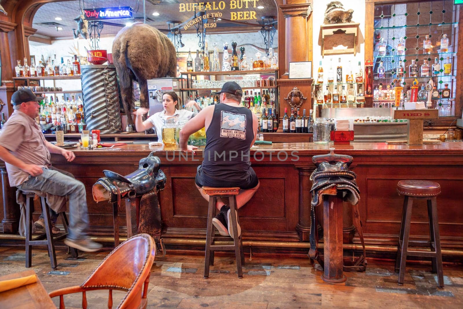 Fort Worth, USA - November 5, 2023: old classic saloon with cowboy decoration at stockyards hotel in Fort Worth.