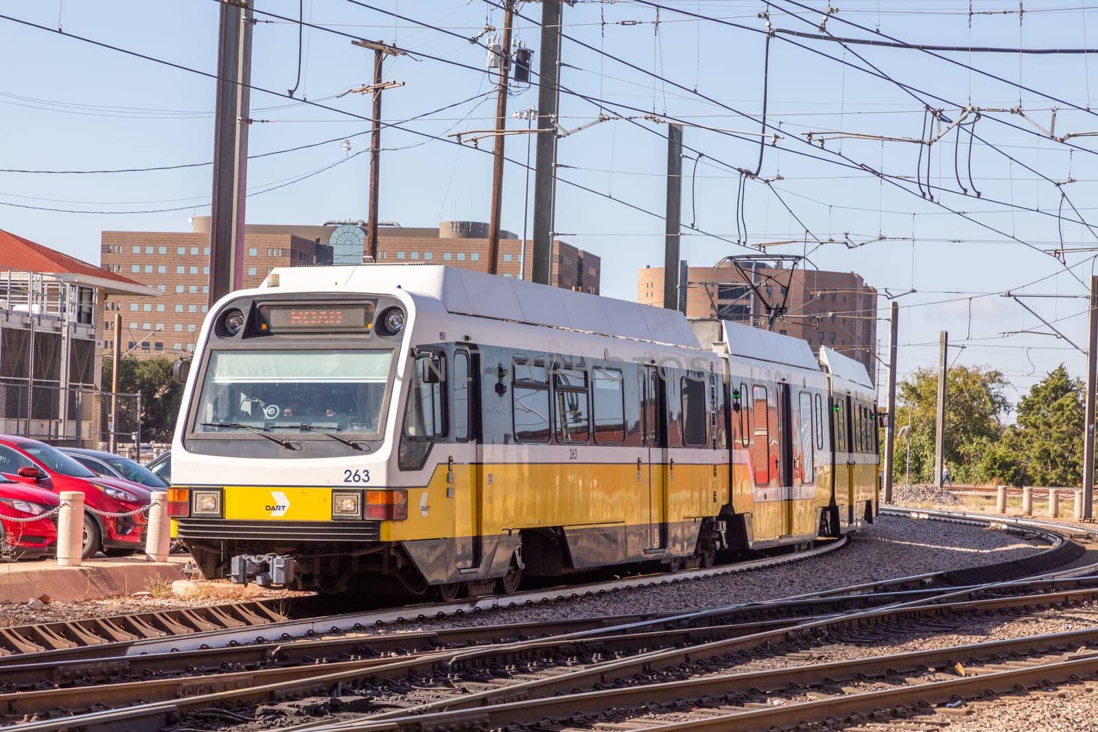 Dallas, USA - November 7, 2023:  Dallas Area Rapid Transit company runs four lines – Red, Blue, Green, and Orange – with all lines passing through downtown Dallas.
