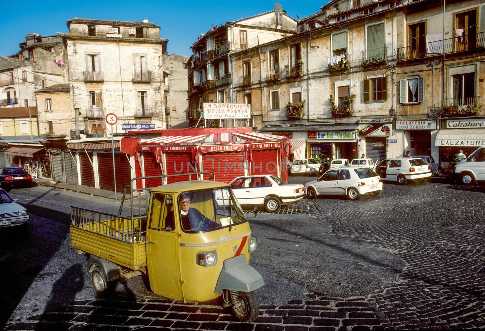 Cosenza, Italy - January 5, 1995: view to Valdesi square in the village of Consenza.