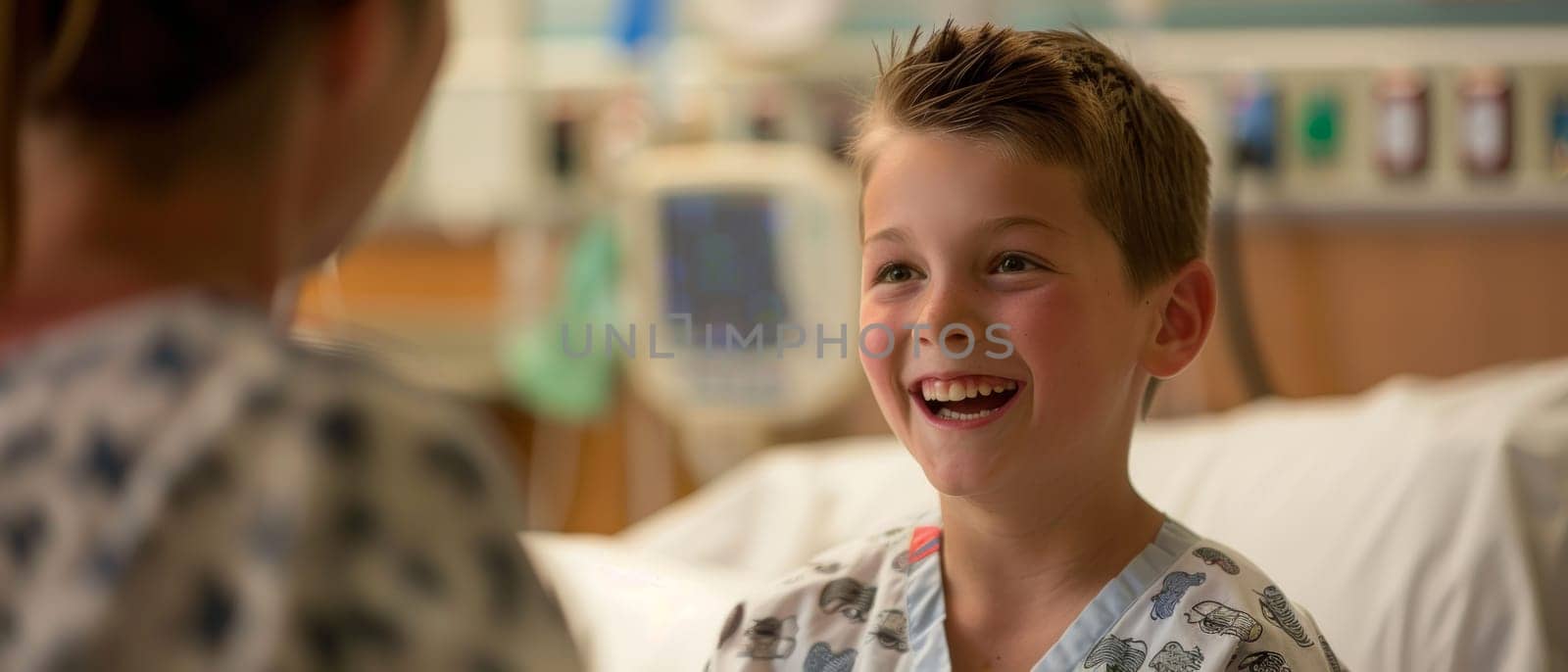A boy's bright smile and lively conversation in a hospital bed highlight the enduring optimism that characterizes childhood
