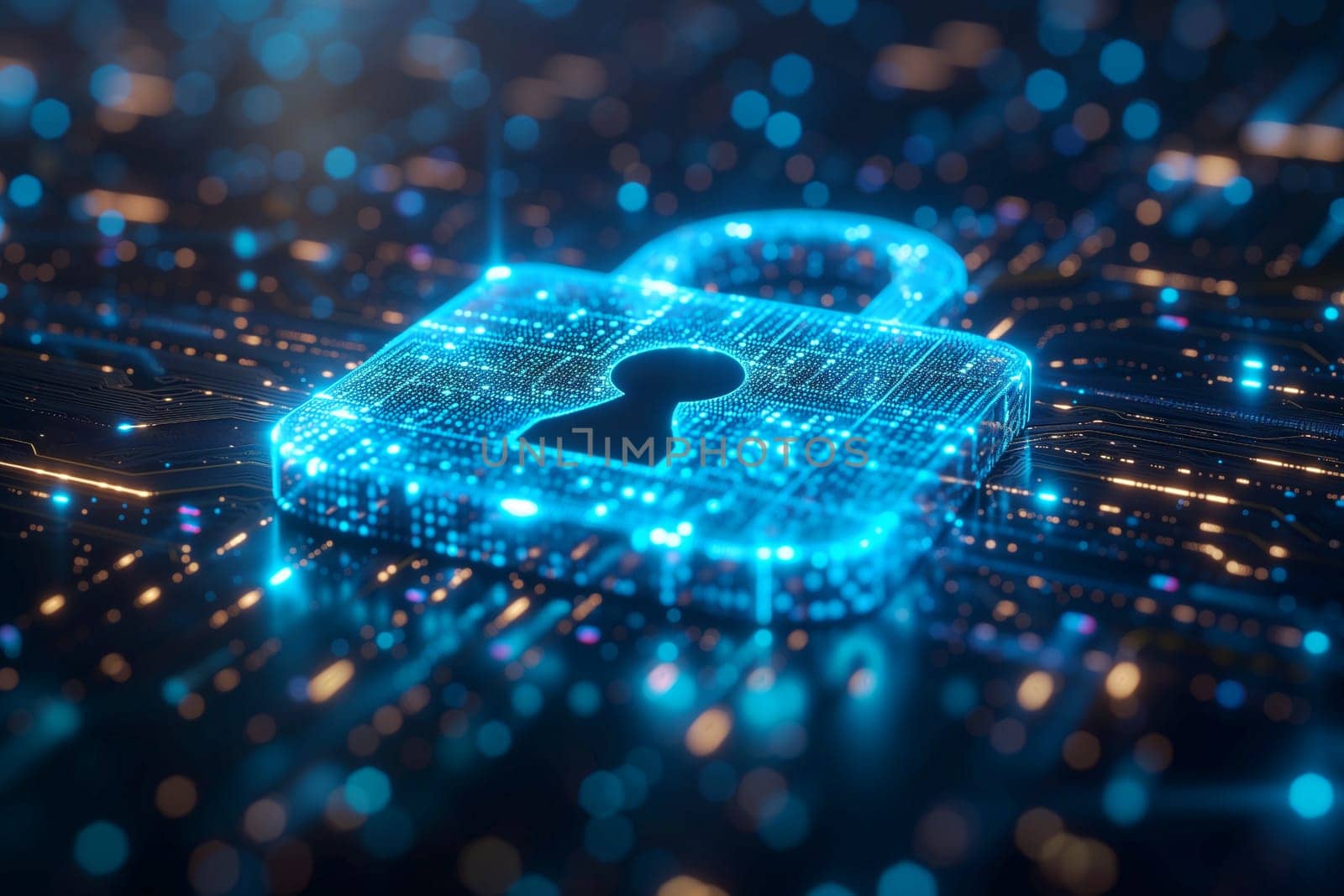 Digital padlock, cyber security, lockout from computer cloud, safety concept, protection of privacy and personal data