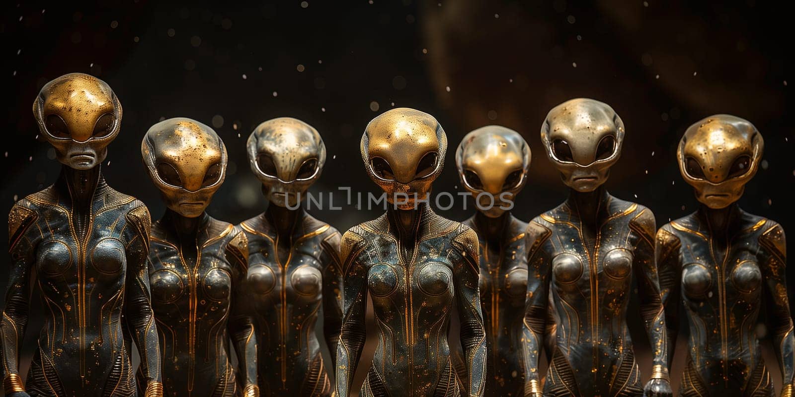 Group of alien, science fiction of extraterrestrial invasion, visit of the greys, conspiracy of paranormal civilization