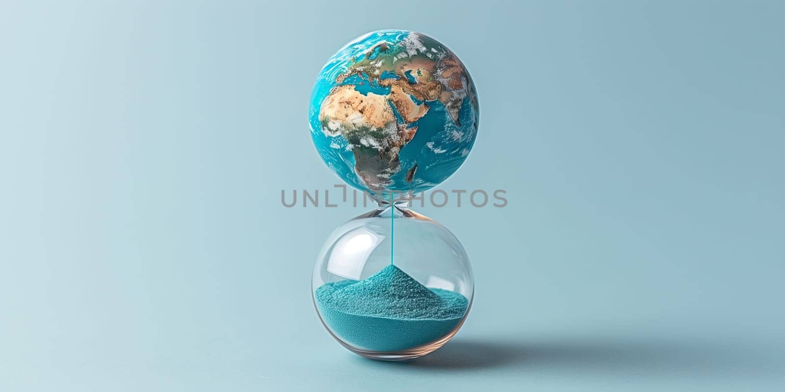 Planet earth running through an hourglass, world earth hour, protect nature, environment and ecology, climate change and global warming concept