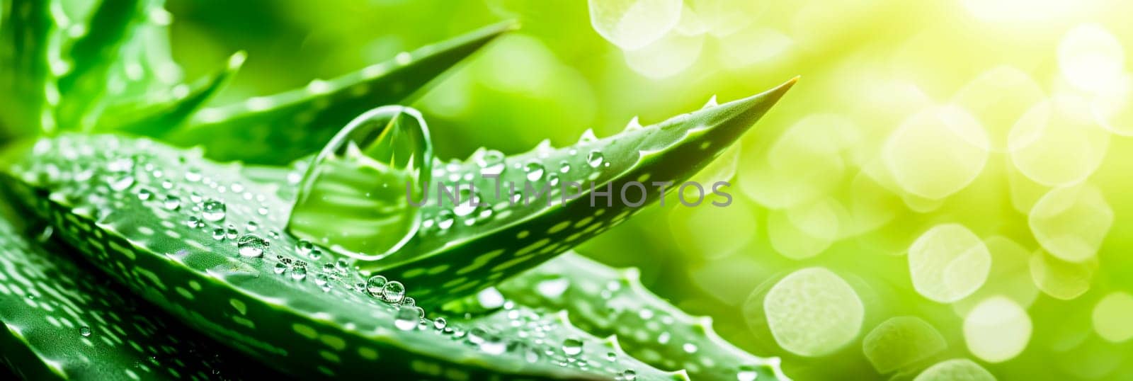 Close-up of aloe vera leaves with dew drops and a soft-focus background.Perfect for health and wellness blogs, natural product marketing.