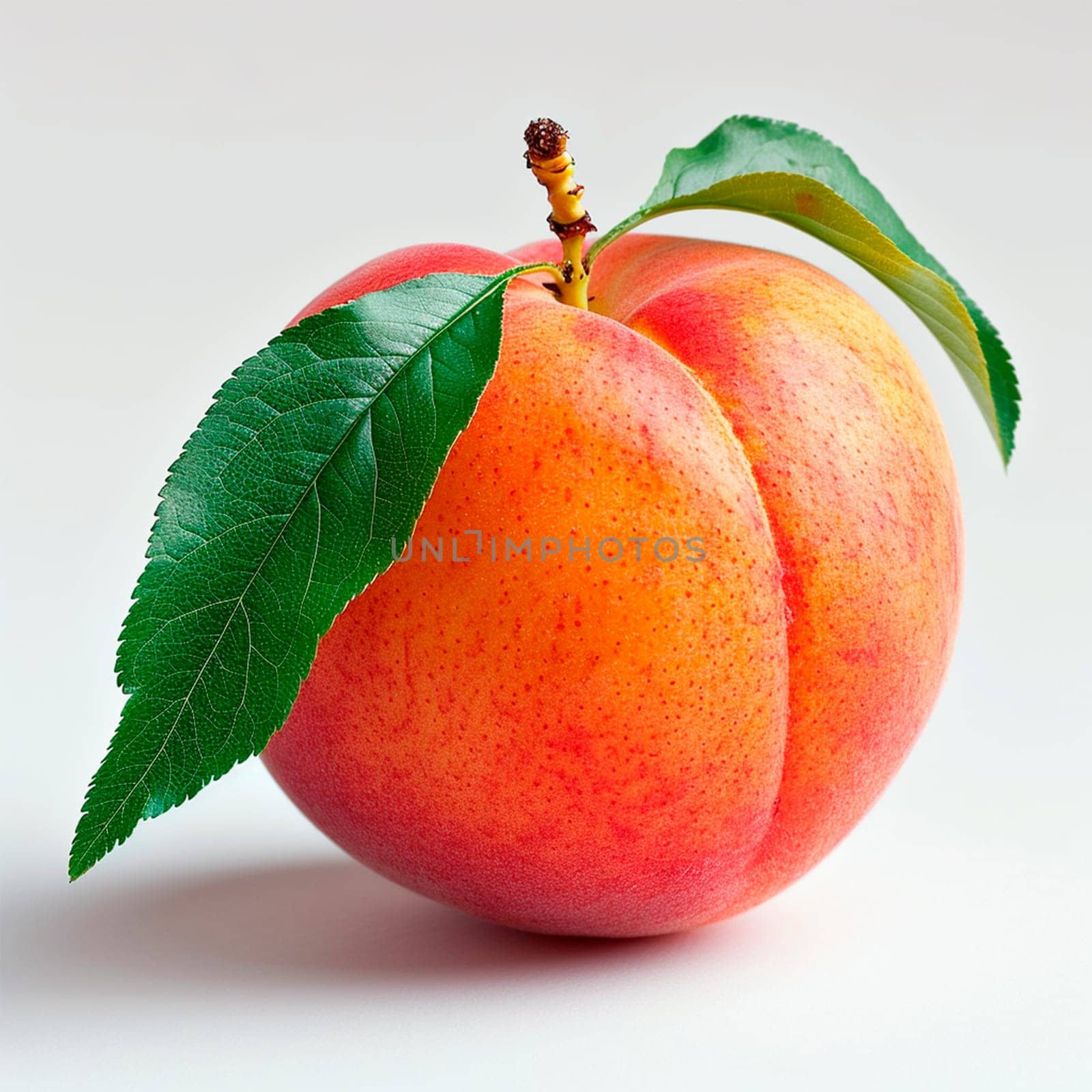 Southern fruit, peaches on white isolated background AI generated image