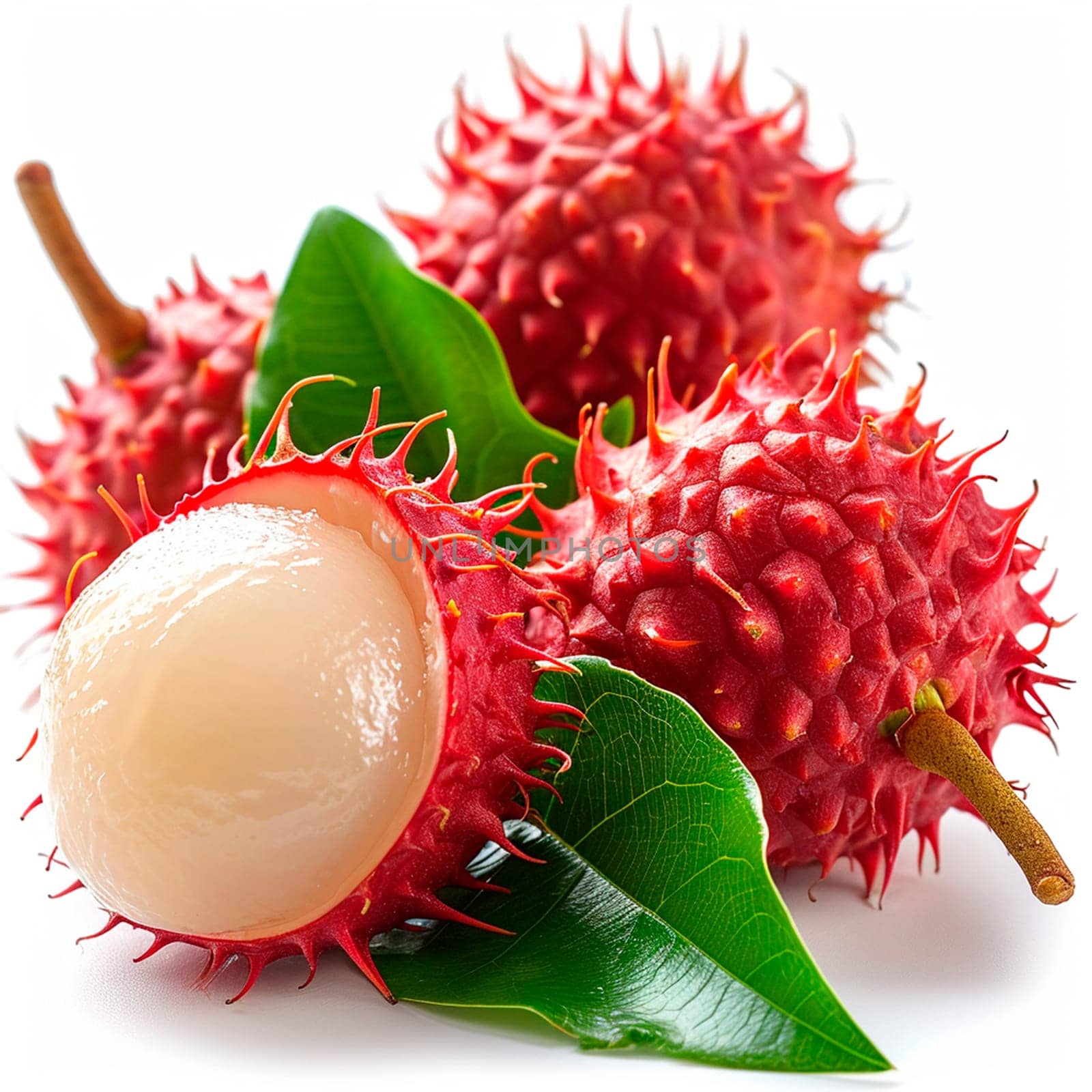 Rambutan on white isolated background AI generated image